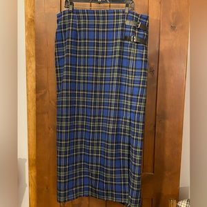 Jessica London Maxi Plaid skirt with slit and buckles